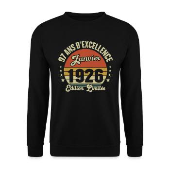 97 Ans Janvier 1926 Anniversaire Vintage Cadeau - Sweat-shirt Unisexe - noir - Devant - Alina (178cm) & Michal (187cm)