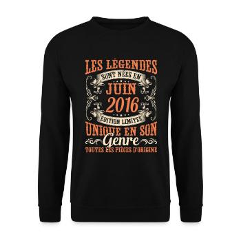 Juin 2016 Anniversaire Idée Cadeau Vintage Légende - Sweat-shirt Unisexe - noir - Devant - Alina (178cm) & Michal (187cm)
