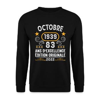 Octobre 1939 83 Ans Anniversaire Idée Cadeau Rétro - Sweat-shirt Unisexe - noir - Devant - Alina (178cm) & Michal (187cm)