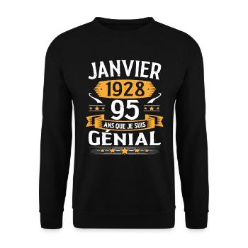 Janvier 1928 95 Ans Anniversaire Vintage Cadeau - Sweat-shirt Unisexe - noir - Devant - Alina (178cm) & Michal (187cm)