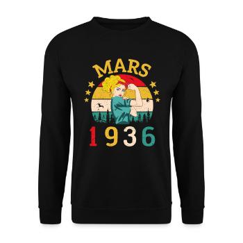 Mars 1936 Anniversaire Idée Cadeau Vintage 1936 - Sweat-shirt Unisexe - noir - Devant - Alina (178cm) & Michal (187cm)
