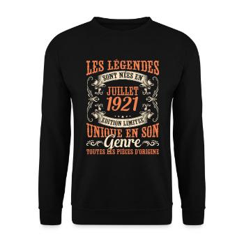 Juillet 1921 Anniversaire Idée Cadeau Vintage - Sweat-shirt Unisexe - noir - Devant - Alina (178cm) & Michal (187cm)