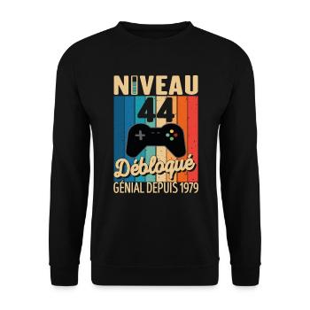 44 Ans 1979 Anniversaire Cadeau Citation Gamer - Sweat-shirt Unisexe - noir - Devant - Alina (178cm) & Michal (187cm)