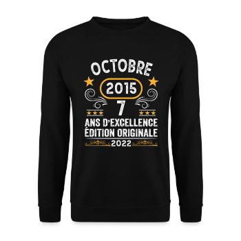 Octobre 2015 7 Ans Anniversaire Idée Cadeau Rétro - Sweat-shirt Unisexe - noir - Devant - Alina (178cm) & Michal (187cm)