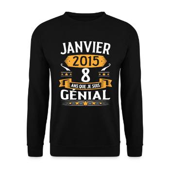 Janvier 2015 8 Ans Anniversaire Vintage Cadeau - Sweat-shirt Unisexe - noir - Devant - Alina (178cm) & Michal (187cm)