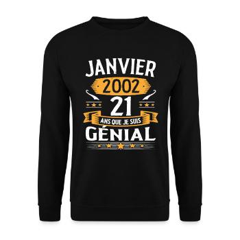 Janvier 2002 21 Ans Anniversaire Vintage Cadeau - Sweat-shirt Unisexe - noir - Devant - Alina (178cm) & Michal (187cm)