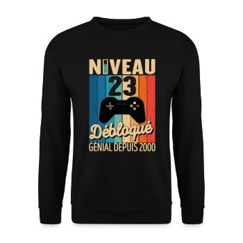 23 Ans 2000 Anniversaire Cadeau Citation Gamer - Sweat-shirt Unisexe - noir - Devant - Alina (178cm) & Michal (187cm)