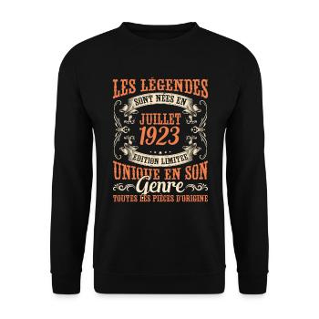Juillet 1923 Anniversaire Idée Cadeau Vintage - Sweat-shirt Unisexe - noir - Devant - Alina (178cm) & Michal (187cm)