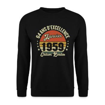 64 Ans Janvier 1959 Anniversaire Vintage Cadeau - Sweat-shirt Unisexe - noir - Devant - Alina (178cm) & Michal (187cm)