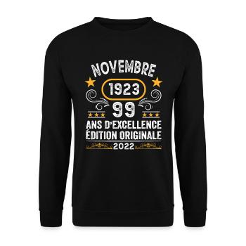 Novembre 1923 99 Ans Anniversaire Idée Cadeau - Sweat-shirt Unisexe - noir - Devant - Alina (178cm) & Michal (187cm)