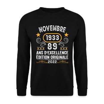 Novembre 1933 89 Ans Anniversaire Idée Cadeau - Sweat-shirt Unisexe - noir - Devant - Alina (178cm) & Michal (187cm)