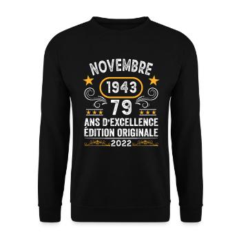 Novembre 1943 79 Ans Anniversaire Idée Cadeau - Sweat-shirt Unisexe - noir - Devant - Alina (178cm) & Michal (187cm)
