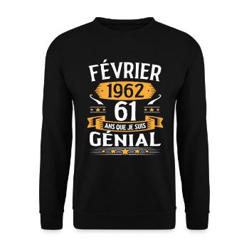 Février 1962 61 Ans Anniversaire Vintage Cadeau - Sweat-shirt Unisexe - noir - Devant - Alina (178cm) & Michal (187cm)