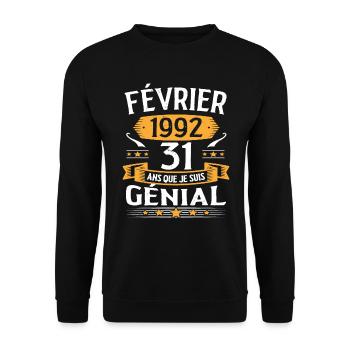 Février 1992 31 Ans Anniversaire Vintage Cadeau - Sweat-shirt Unisexe - noir - Devant - Alina (178cm) & Michal (187cm)