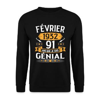 Février 1932 91 Ans Anniversaire Vintage Cadeau - Sweat-shirt Unisexe - noir - Devant - Alina (178cm) & Michal (187cm)