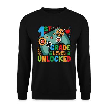 Level des 1. Jahres freigeschaltet - Unisex Pullover - Schwarz - Vorne - Alina (178cm) & Michal (187cm)