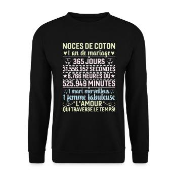 Noces De Coton 1 An De Mariage - Sweat-shirt Unisexe - noir - Devant - Alina (178cm) & Michal (187cm)