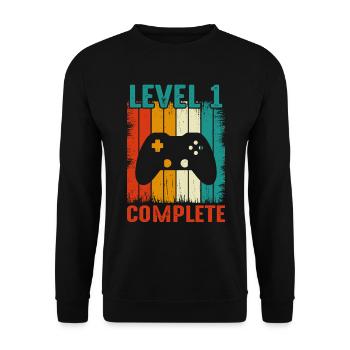 1. Hochzeitstag - Vintage Retro Level - Unisex Pullover - Schwarz - Vorne - Alina (178cm) & Michal (187cm)
