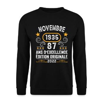Novembre 1935 87 Ans Anniversaire Idée Cadeau - Sweat-shirt Unisexe - noir - Devant - Alina (178cm) & Michal (187cm)