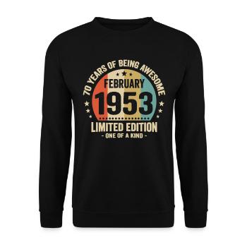 70 Years Of Being Awesome Since February 1953 - Unisex Sweatshirt - black - Front - Alina (178cm) & Michal (187cm)