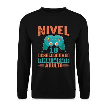 Niveau 18 Débloqué Anniversaire 18 Ans - Sweat-shirt Unisexe - noir - Devant - Alina (178cm) & Michal (187cm)