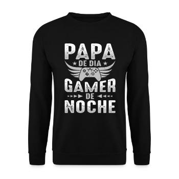 Papa Le Jour Joueur La Nuit - Sweat-shirt Unisexe - noir - Devant - Alina (178cm) & Michal (187cm)