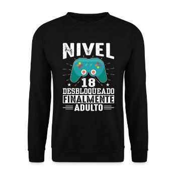 Niveau 18 Débloqué Anniversaire 18 Ans - Sweat-shirt Unisexe - noir - Devant - Alina (178cm) & Michal (187cm)