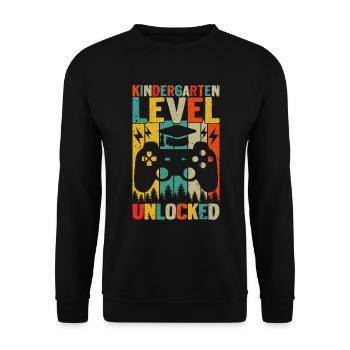Kindergartenstufe freigeschaltet - Unisex Pullover - Schwarz - Vorne - Alina (178cm) & Michal (187cm)