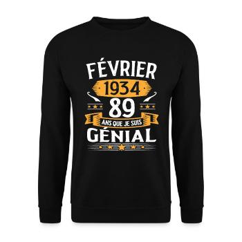 Février 1934 89 Ans Anniversaire Vintage Cadeau - Sweat-shirt Unisexe - noir - Devant - Alina (178cm) & Michal (187cm)