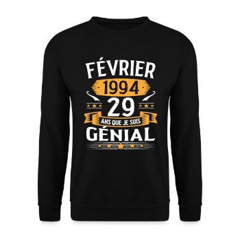Février 1994 29 Ans Anniversaire Vintage Cadeau - Sweat-shirt Unisexe - noir - Devant - Alina (178cm) & Michal (187cm)