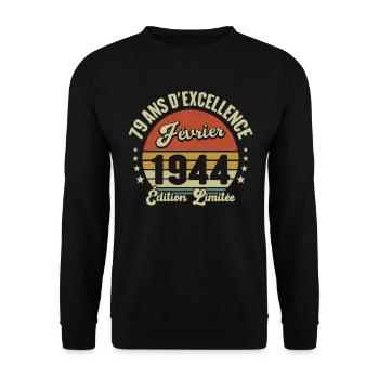 79 Ans Février 1944 Anniversaire Vintage Cadeau - Sweat-shirt Unisexe - noir - Devant - Alina (178cm) & Michal (187cm)