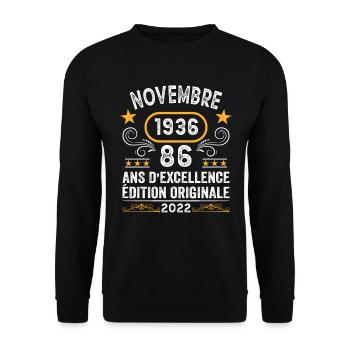 Novembre 1936 86 Ans Anniversaire Idée Cadeau - Sweat-shirt Unisexe - noir - Devant - Alina (178cm) & Michal (187cm)