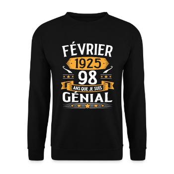 Février 1925 98 Ans Anniversaire Vintage Cadeau - Sweat-shirt Unisexe - noir - Devant - Alina (178cm) & Michal (187cm)