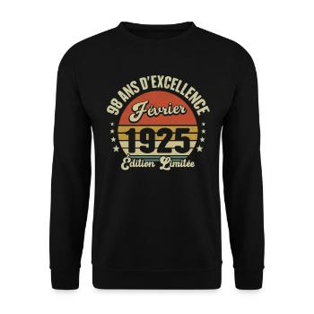 98 Ans Février 1925 Anniversaire Vintage Cadeau - Sweat-shirt Unisexe - noir - Devant - Alina (178cm) & Michal (187cm)