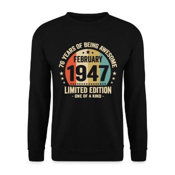 76 Ans D'être Génial Depuis Février 1947 - Sweat-shirt Unisexe - noir - Devant - Alina (178cm) & Michal (187cm)