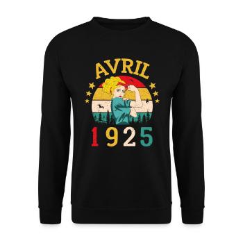 Avril 1925 Anniversaire Idée Cadeau Vintage 1925 - Sweat-shirt Unisexe - noir - Devant - Alina (178cm) & Michal (187cm)