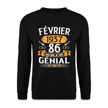 Février 1937 86 Ans Anniversaire Vintage Cadeau - Sweat-shirt Unisexe - noir - Devant - Alina (178cm) & Michal (187cm)