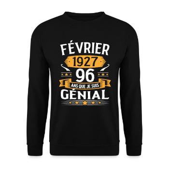 Février 1927 96 Ans Anniversaire Vintage Cadeau - Sweat-shirt Unisexe - noir - Devant - Alina (178cm) & Michal (187cm)