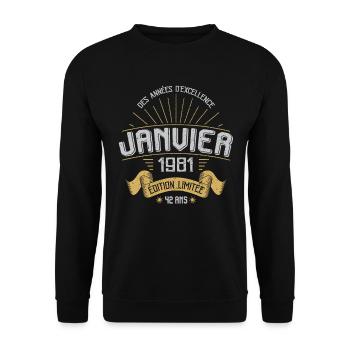 Anniversaire 1981 42 Ans Janvier Cadeau Vintage - Sweat-shirt Unisexe - noir - Devant - Alina (178cm) & Michal (187cm)