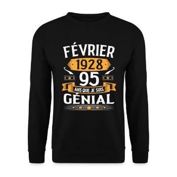 Février 1928 95 Ans Anniversaire Vintage Cadeau - Sweat-shirt Unisexe - noir - Devant - Alina (178cm) & Michal (187cm)