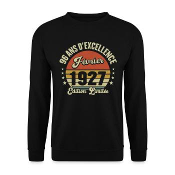96 Ans Anniversaire Vintage Né(e) en Février 1927 - Sweat-shirt Unisexe - noir - Devant - Alina (178cm) & Michal (187cm)