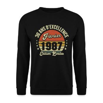36 Ans Anniversaire Vintage Né(e) en Février 1987 - Sweat-shirt Unisexe - noir - Devant - Alina (178cm) & Michal (187cm)