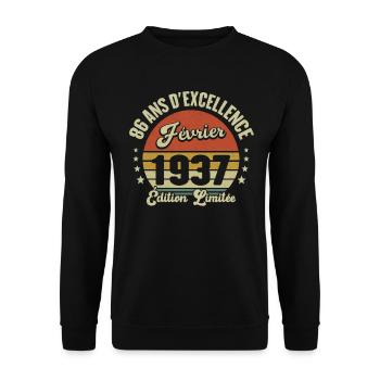 86 Ans Février 1937 Anniversaire Vintage Cadeau - Sweat-shirt Unisexe - noir - Devant - Alina (178cm) & Michal (187cm)
