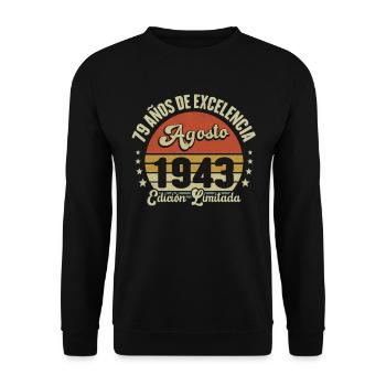 79 Ans Anniversaire Vintage Né(e) en Août 1943 - Sweat-shirt Unisexe - noir - Devant - Alina (178cm) & Michal (187cm)