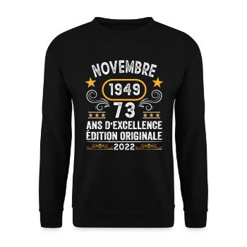 Novembre 1949 73 Ans Anniversaire Idée Cadeau - Sweat-shirt Unisexe - noir - Devant - Alina (178cm) & Michal (187cm)