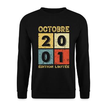 Octobre 2001 Anniversaire Idée Cadeau Vintage - Sweat-shirt Unisexe - noir - Devant - Alina (178cm) & Michal (187cm)