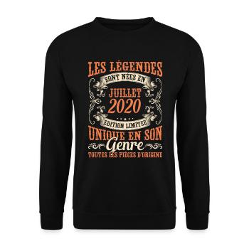 Juillet 2020 Anniversaire Idée Cadeau Vintage - Sweat-shirt Unisexe - noir - Devant - Alina (178cm) & Michal (187cm)