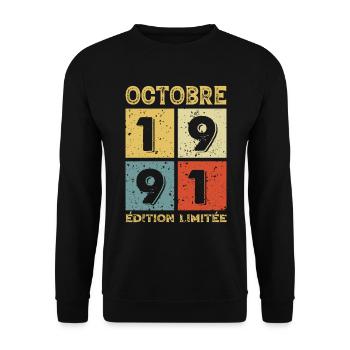 Octobre 1991 Anniversaire Idée Cadeau Vintage - Sweat-shirt Unisexe - noir - Devant - Alina (178cm) & Michal (187cm)