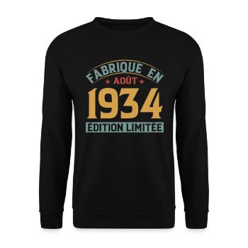 Août 1934 Original Idée Cadeau Anniversaire - Sweat-shirt Unisexe - noir - Devant - Alina (178cm) & Michal (187cm)