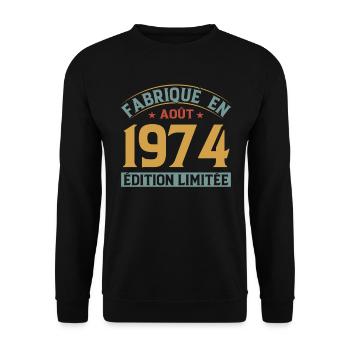 Août 1974 Original Idée Cadeau Anniversaire - Sweat-shirt Unisexe - noir - Devant - Alina (178cm) & Michal (187cm)